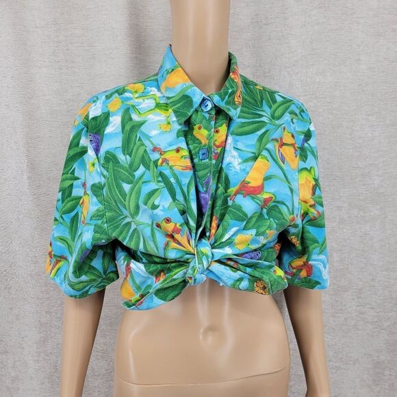 Cactus Flower Vintage Cropped Shirt Tropical Tree Frog Vacation - Picture 2 of 9